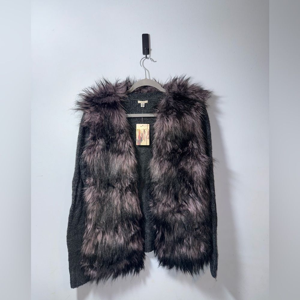 Ecote Women’s Wool blend Faux Fur Open cardigan sweater Medium NWT